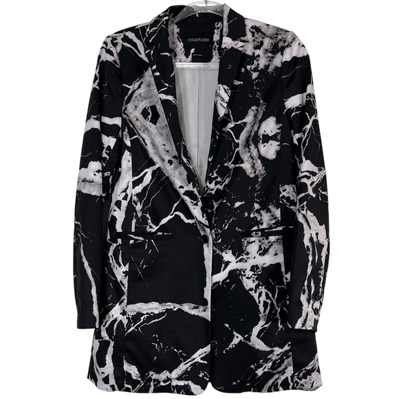 WILDFANG The Suit Black and White Marble Long Blazer Size Small - Picture 2 of 8